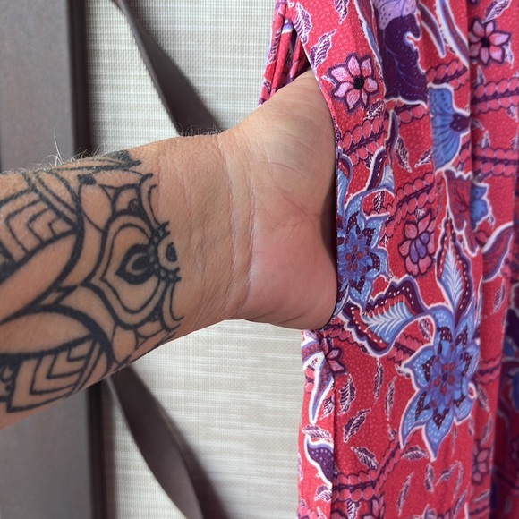 Boho Style Knox Rose Red Floral Spaghetti Strap Midi Summer Sundress w/ POCKETS - Picture 4 of 11